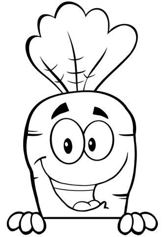 Cute Happy Cartoon Carrot Character Coloring Page